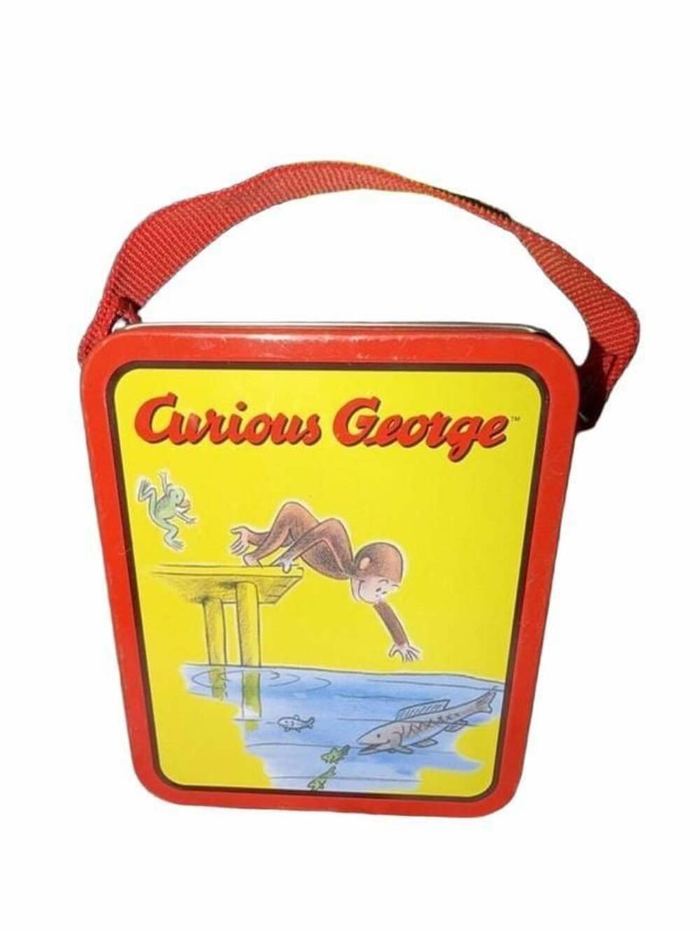 Curious George Monkey Mini Metal Lunch Box 1999 Collectible Handle 6” Vintage